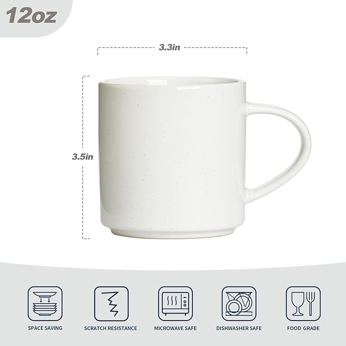 famiware Nebula 6 Pieces Coffee Mug, 12 oz Catering Mugs with Handle for Coffee, Tea, Cocoa, Milk, White