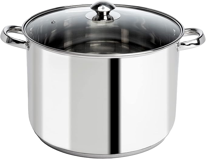 Ecolution Pure Intentions Stock Pot - Features Tempered Glass Lid, Stay-Cool Handles, and Encapsulated Bottom - Oven Safe - Curbside Recyclable Stainless Steel - 12 Quarts