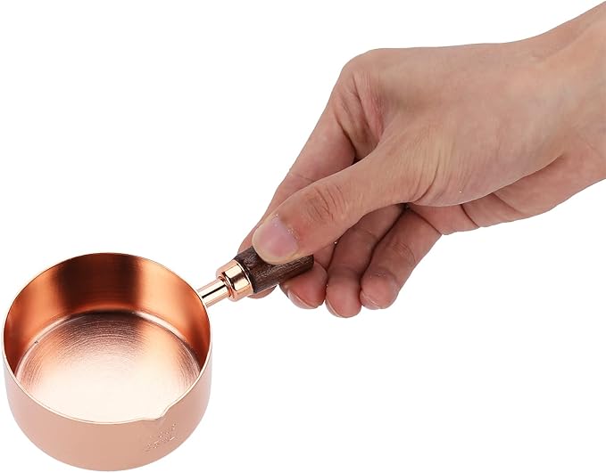 Mini Sauce Pan, Stainless Steel Butter Warmer with Pour Spout and Wooden Handle Rose Gold Melting Pot for Making Sauces, Chocolate Melting, Coffee Tea Soup Warming(1/2cup)