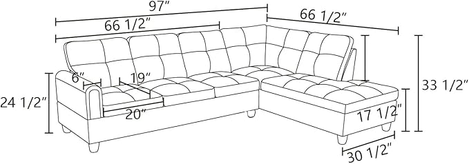 NicBex L Shaped Couch Sectional Couches for Living Room 2 Pieces Modern Sectional Sofa with Right Chaise Sectional Couch with Solid Frame for Living Room, Linen, Black Grey