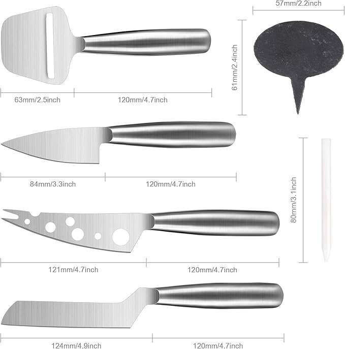 WoneNice Cheese Knife Set, 4-Piece Stainless Steel Knives with Cheese Markers For All Types of Cheese -Non-Stick & Dishwasher Safe - Gift Ready