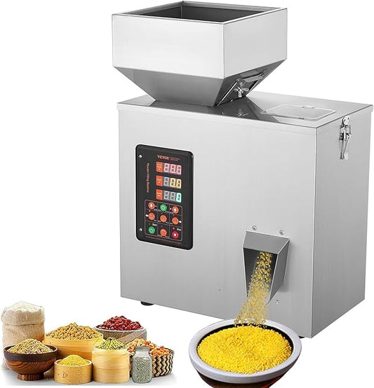 VEVOR Powder Filling Machine 0.002-0.22lbs/1-100g, Automatic Intelligent Particle Weighing Filling Machine, Powder Filler Particle Dispenser for Tea Seeds Grains Powder Flour Beans Glitter Candy
