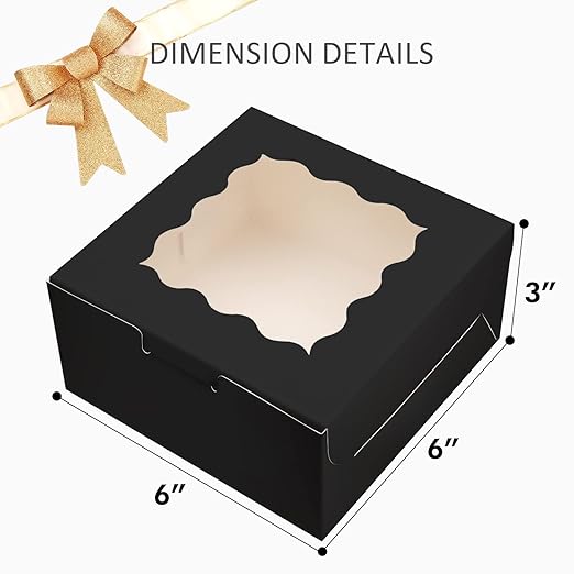 Bakepacker Black Bakery Boxes with Window 6x6x3 inches Thick & Sturdy Macaroon Pastry Boxes Cookie Boxes for Bakerys（60-Packs）
