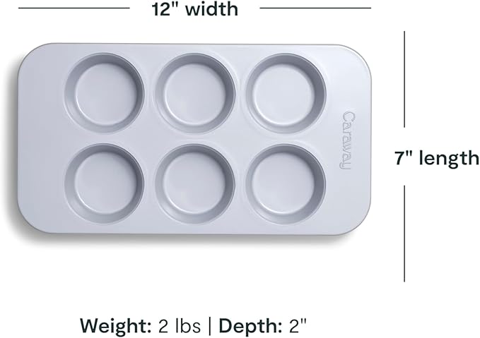 Caraway Nonstick Ceramic 6 Cup Muffin Pan Duo – Non-Toxic, PTFE & PFOA Free – Oven Safe – Aluminized Steel Core – Small Muffin Pan for Baking Cupcakes, Muffins & More - Sage