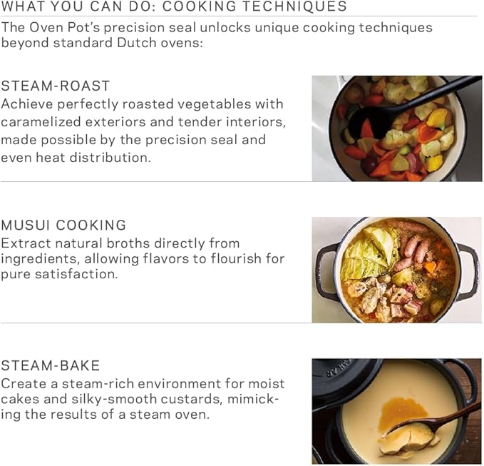 Vermicular Oven Pot | Non-Toxic Enameled Cast Iron Pot | 26cm (5.3 Qt) | Oven-safe | Induction-compatible | Dutch Oven | Made in Japan | Serves 5-6 | Matte Black