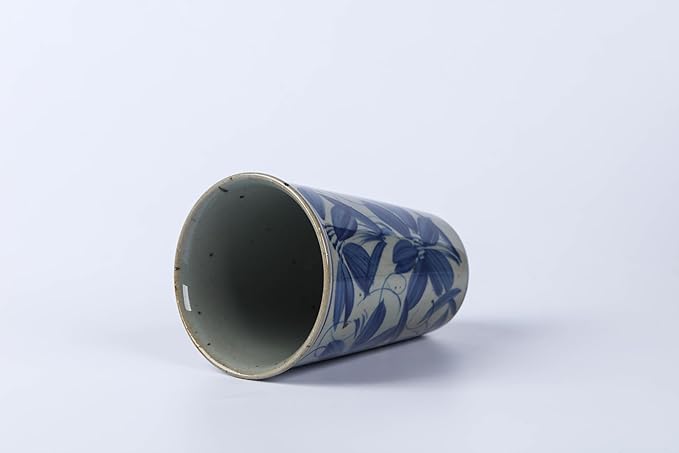 14 oz ceramics Handmade blue and white Retro Coke cups coffee tea set of 4 china Coffee Mugs for Tea, Milk,Dishwasher and Microwave Safe，Free gift soft silicone cover and gift box