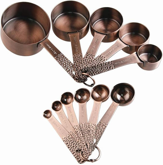 Copper Measuring Cups and Spoons Set, Metric & US Stainless Steel 5 Measuring Cups and 6 Measuring Spoons for Baking & Kitchen