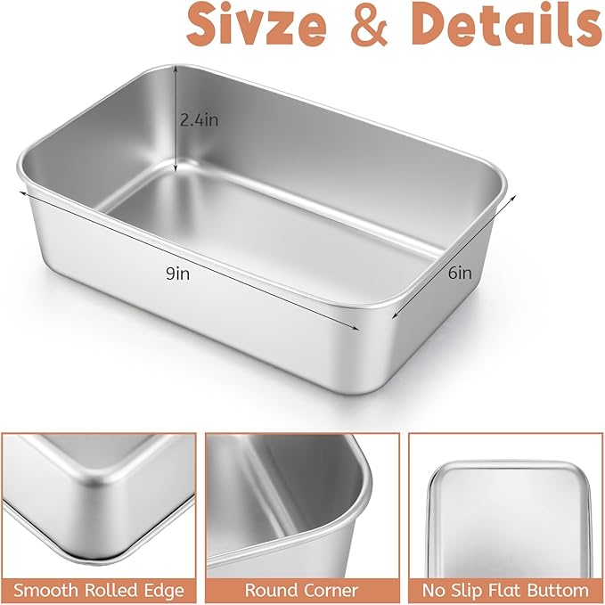 6 Pack Loaf Pans for Baking Bread, Stainless Steel Loaf Pans for Homemade Bread, Meatloaf, Bananas, Brownies, Lasagnas, Dishwasher Oven Safe (9IN x 6IN)