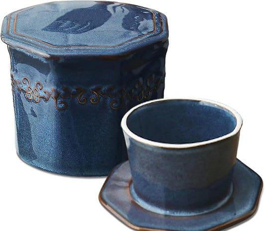 Butter Crock, French Butter Dish with Lid for Countertop,Ceramic French Butter Dish,Blue