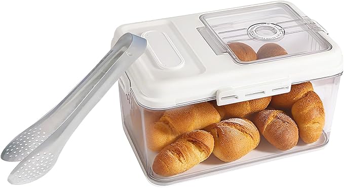 Bread Box For Kitchen Countertop With Bread Clip, Airtight Bread Storage Container, Time Recording Bread Keeper with Lid For Homemade Breads, Toast, And Cookies, White Bread Holder.