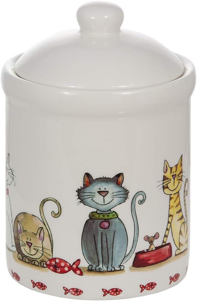 SPOTTED DOG GIFT COMPANY Ceramic Jar with Lid for Countertop, Decorative Cat Food Storage Kitchen Canister for Coffee Tea Sugar, Novelty Treat Container, Gifts for Cat Lovers Pet Owners 35oz