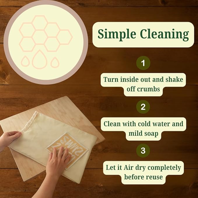 Reusable Beeswax Bread Bags for Sourdough bread | XL - Waxed Bread Bags for Homemade Bread | Eco-Friendly & Reusable Organic Bread Storage bags | Includes Bonus Beeswax Bowl Cover