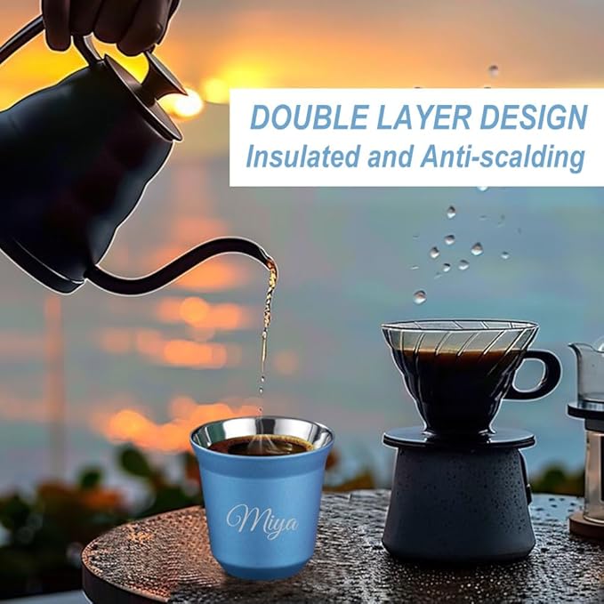 30Pcs 80ml(2.7oz) Stainless Steel Espresso Shot Cups, Insulated Double-Wall Customized Name Coffee Cups, Easy to Clean, Durable, Perfect for Home, Travel, Camping