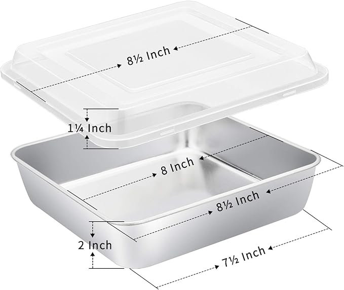 8 x 8-Inch Square Baking Pan with Lid, E-far Stainless Steel Square Cake Brownie Pan, Fit for Toaster Oven, Non-toxic & Healthy, Easy Storage & Dishwasher Safe - 2 Pieces(1 Pan + 1 Lid)