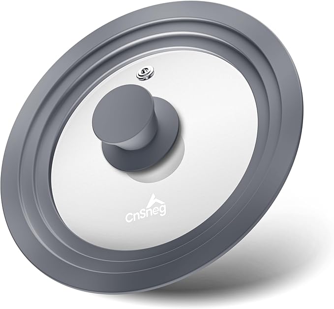 Universal Lids for Pots, Pans and Skillets, 7", 8" and 9" Pan Lid, Tempered Glass Pot Lid with Silicone Rim Heat Resistant, Replacement Pan Cover for Frying, Cookware & Bakeware Lids, Grey