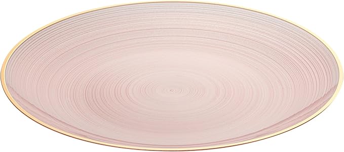 Restaurantware Plastic Plates 100 Pcs 10" Gold Rimmed Disposable Plates Heavy-Duty Pink Translucent Rippled Plastic Dinner Servers for Party, Weddings, Salads, Desserts, and Appetizers
