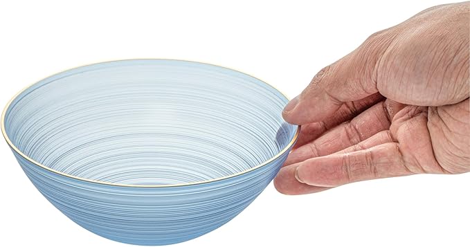 Restaurantware Plastic Bowls 20 Pcs 16 oz Gold Rimmed Disposable Soup Bowls Heavy-Duty Blue Translucent Rippled Dinnerware Containers for Party, Desserts, Salads, Snacks, and Catering