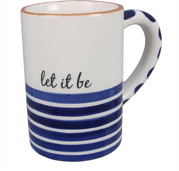 Young's Inc Ceramic Coffee Mug Set of 4, Blue and White Cups for Tea, Coffee, Cold Drinks, Gift for Coffee Lovers, Birthday, Microwave-Safe Dishwasher Safe Kitchen Decor, 5.5-inch Height