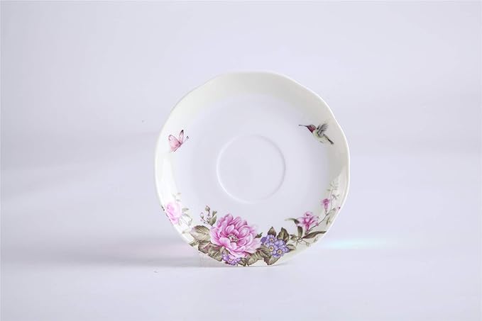 London Boutique Tea for One Teapot Cup Saucer Set Vintage Bird Rose Butterfly Flora New Bone China Gift Box (Beige/Cream)