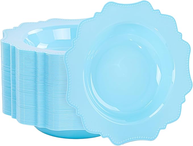 COLOSUS Light Blue Plastic Party Bowls (60 Pack) 12 Oz Disposable Soup/Salad Bowl, Fancy Shatterproof Dinnerware for Easter, Catering, Holidays, Weddings, and Everyday Use