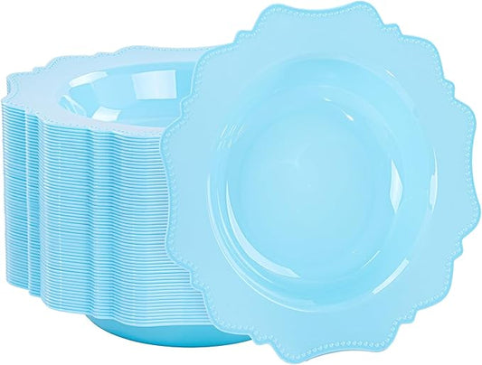 COLOSUS Light Blue Plastic Party Bowls (60 Pack) 12 Oz Disposable Soup/Salad Bowl, Fancy Shatterproof Dinnerware for Easter, Catering, Holidays, Weddings, and Everyday Use