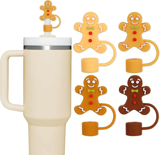 Christmas Straw Cover Cap Gingerbread Man (4 pcs)