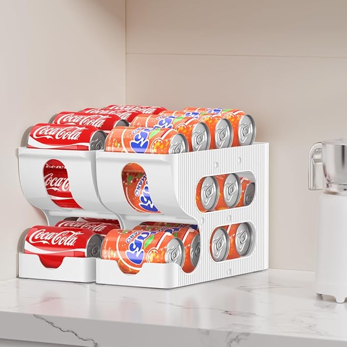 Soda Can Organizer for Pantry/Fridge, Automatic Rolling Pop Can Dispenser/Storage/Holder/Container for Refrigerator, Saving Space Drink Organizer for Fridge, 2-Pack Holds 24 Standard Cans