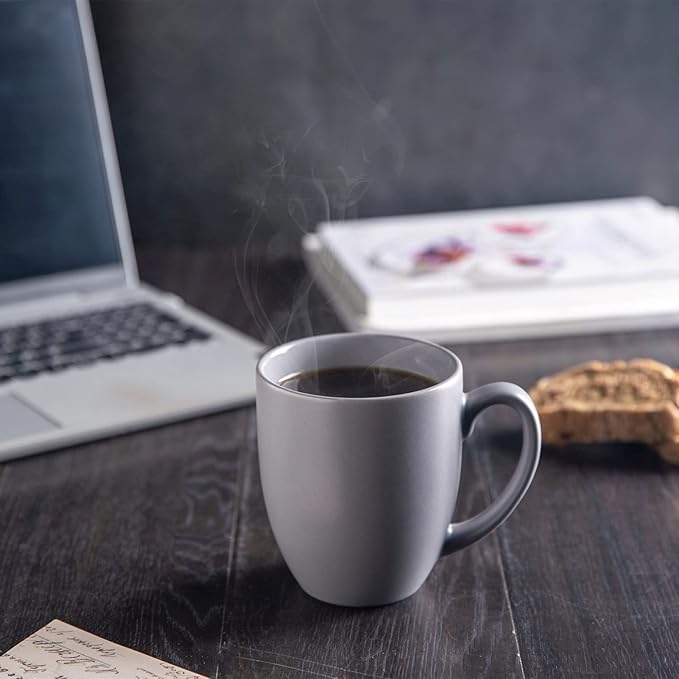 AmorArc Coffee Mugs Set of 6, Ceramic coffee mugs with large handle for Men Women,16oz Coffee Mugs for Coffee,Tea,Latte,Cocoa. Easy to Hold&Clean, Dishwasher&Microwave Safe, Matte Grey