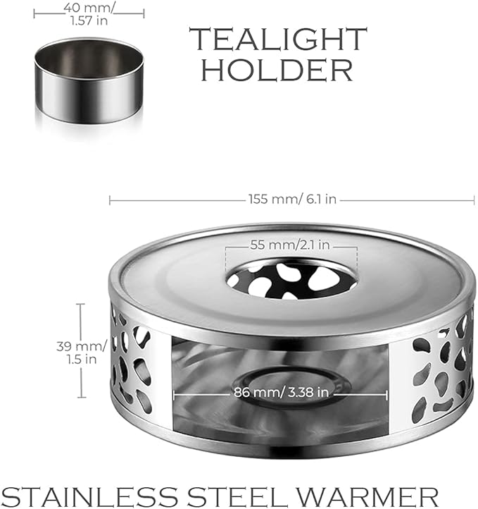Stainless Steel Teapot Warmer, Metal Teapot Heater with Tealight Holder Stainless Steel Candle Base Coffee Tea Warmer for Glass, Steel, Ceramic Teapot and Other Heatproof Dish