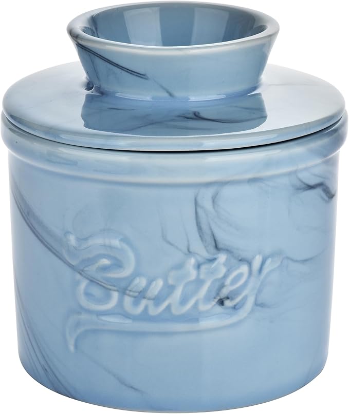 Cows Butter Crock - French Style Ceramic Butter Keeper and Butter Dish with Lid, Black and White Butter Holder for Countertop Storage, Airtight Container for Soft, Spreadable Butter