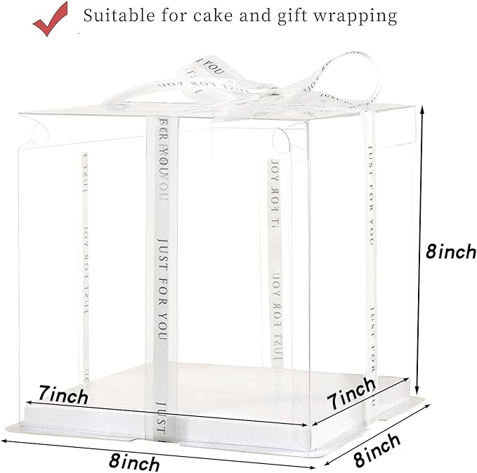 6Pcs 7*7*8inch clear cake boxes with Ribbon, 4inch 5 inch cake box for Bakery Treat,2-Layer Tall Cake Package Boxes,Transparent Gift Display Box with Lid for Birthday Party (Clear Lid, 7*7*8inch/6Pcs)