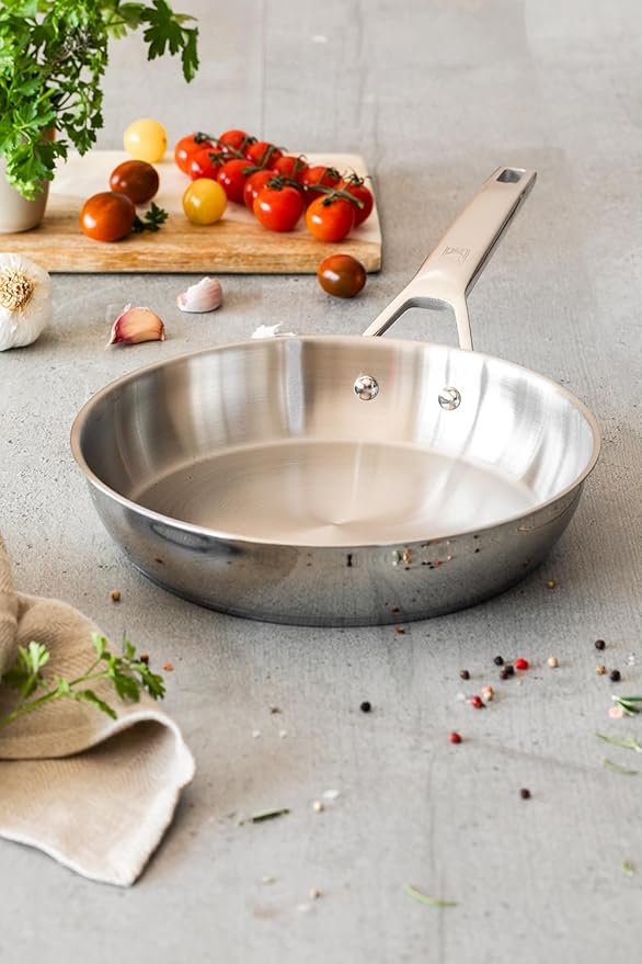 BRA COOKWARE Signature Frying Pan | 8 inches Professional Skillet | Stainless Steel Frypan | All Stovetop Compatible - Full Induction Skillet | PFOA Free | w/o Non-Stick Coating | Polished Finish