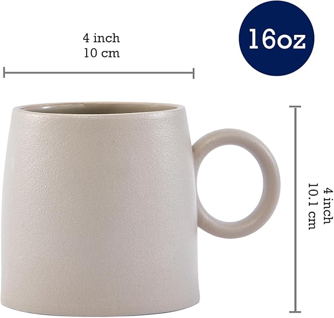 Bico Reactive Glaze Light Grey 16oz Stoneware Straight Mugs Set, Set of 2, Microwave and Dishwasher Safe, for Coffee, Hot Chocolate, Milk