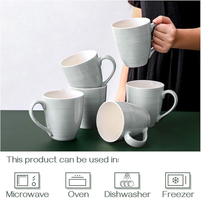 DOWAN Coffee Mugs, 17 Oz Coffee Mug Set of 6, Corrugated Tea Mugs (Grey)