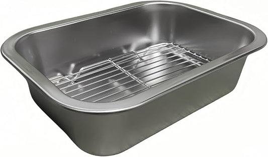Roasting Pan Heavy Duty Stainless steel Turkey Pans for Oven,Toaster Oven Tray Pans with cooling rack,Hotel Pan, Barbeque Grill Pan,Deep Edge,Mirror treatment, Dishwasher Safe (10.4"x7.7"x2.8")