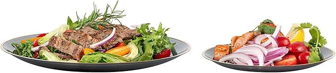 Restaurantware Plastic Plates 40 Pcs 7.13" and 10" Combo Gold Rimmed Plate Set Disposable Heavy-Duty Black Translucent Rippled Plastic Dinner Servers for Party, Weddings, Salads, Desserts