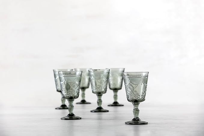 FORTESSA Debutante Vintage Themed Glassware, 10 Ounce Water Goblets (Set of 6), Dishwasher-Safe Water Glasses, Smoke Gray
