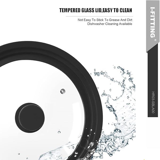 Universal Lid for Pots,Pans And Skillets,HR Huare Technology Tempered Glass with Heat Resistant Silicone Rim,Dishwasher Safe,Fit Cookware 11”,12”, 12.5”, Black,1 Pack