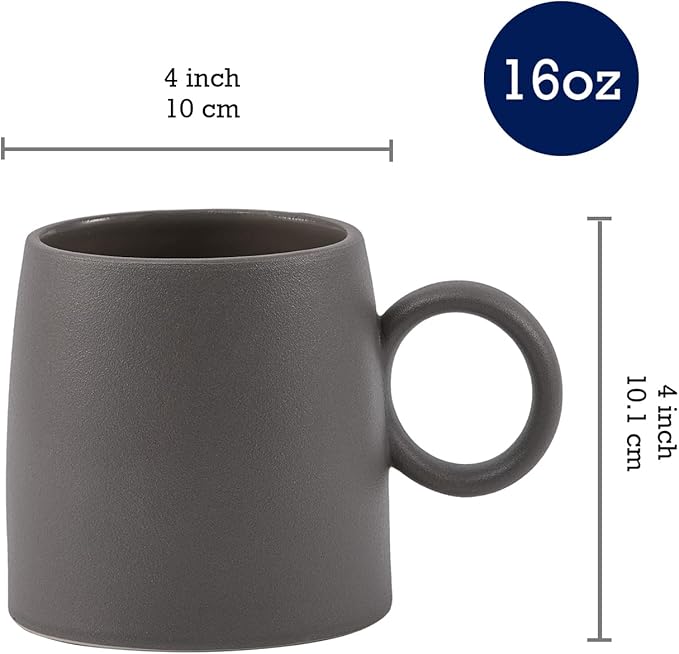 Bico Reactive Glaze Dark Grey 16oz Stoneware Straight Mugs Set, Set of 2, Microwave and Dishwasher Safe, for Coffee, Hot Chocolate, Milk