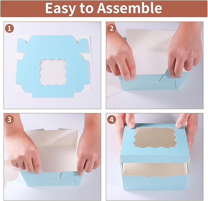 6x6x3 Inches Small Cake Box with Window, Bakery Box, Pastry Boxes, Cookie Boxes, Mini Pie Box for Pastry,Dessert,Strawberries,Chocolates, Cupcakes with paper stickers (Baby Blue/36pcs)