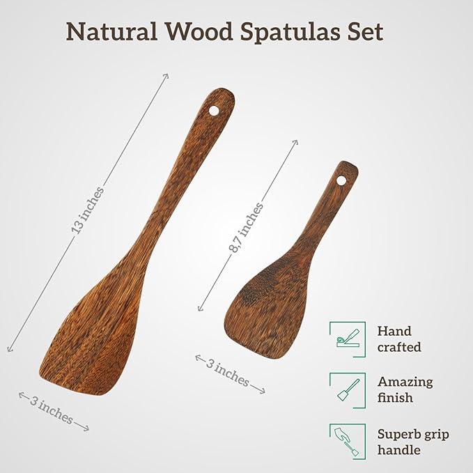 2PCs Wooden Spatula For Cooking, Natural Wenge Spatula For Non-stick Frying Pan, Wooden Spoons for Cooking Utensils Set, Wood Kitchen Utensils Set Spatulas for Kitchen Use Flipping&Turner Wok Spatulas