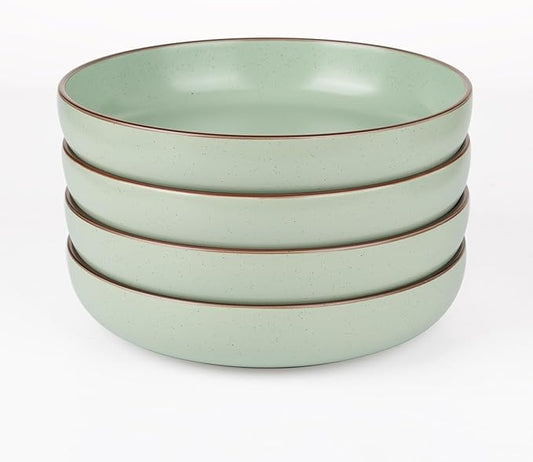 famiware Mercury Pasta Bowls Set of 4, 33 oz Large Salad Bowls, Stoneware Pasta Plates Bowls, Serving Bowls for Kitchen, Microwave & Dishwasher Safe, Light Green