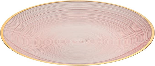 Restaurantware Plastic Plates 20 Pcs 7.25" Gold Rimmed Disposable Plates Heavy-Duty Pink Translucent Rippled Plastic Dinner Servers for Party, Weddings, Salads, Desserts, and Appetizers