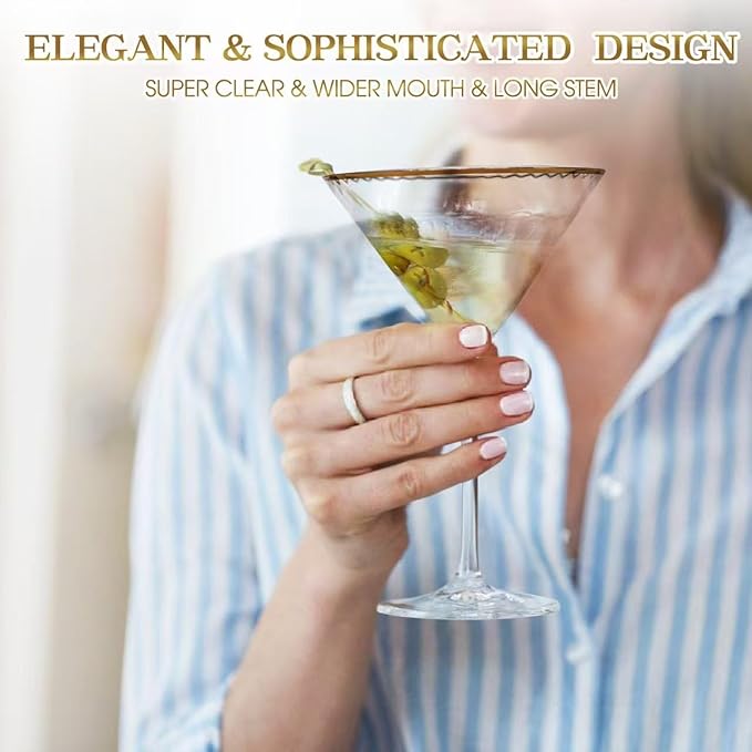 Martini Glasses Set of 4, Gold Rim Hand-Blown Crystal Cocktail Glasses, 10oz Large Martini Glasses for Espresso, Cosmopolitan, Gimlet, Elegant Barware Gift for Birthday, Housewarming, Wedding