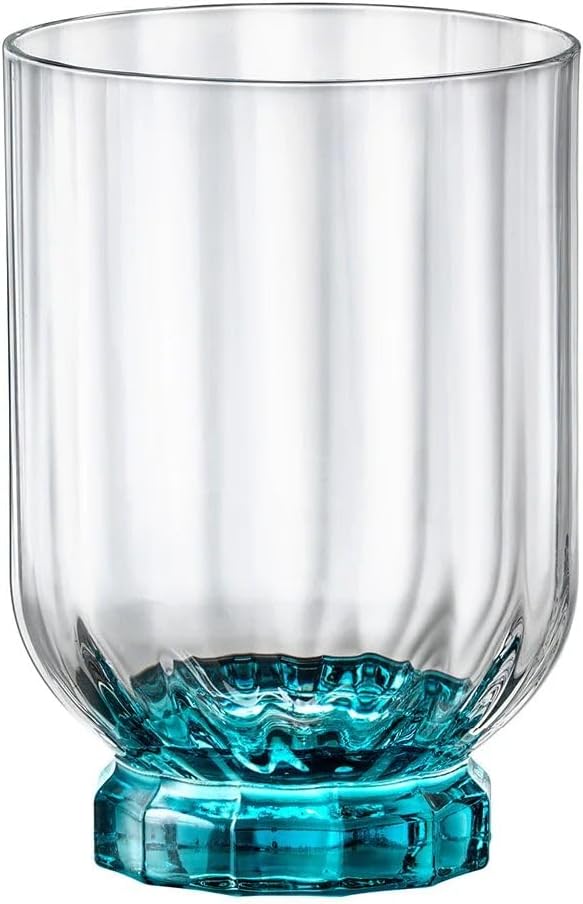 Bormioli Rocco Florian 12.6 oz. Double Old Fashioned DOF Glasses, Lucent Blue, Set of 4