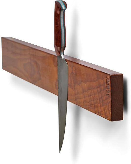 360KnifeBlock BAR – 26"x 4” - Guitar Wood - 2 Rows of Magnets, backer w/level system, 2"screws, handmade in Washington – WOOD