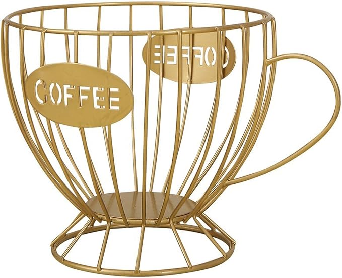 Coffee Pod Holder,Large K Cup & Capsule Organizer, Coffee Capsule Basket, Metal Coffee Bar Organizer for Kitchen Dinning Room Office Home Cafe Hotel (Gold)