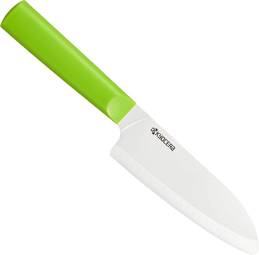 KYOCERA INNOVATIONwhite 5.5" Ceramic Santoku Knife - White Z212 Blade with Non-Slip Green Handle