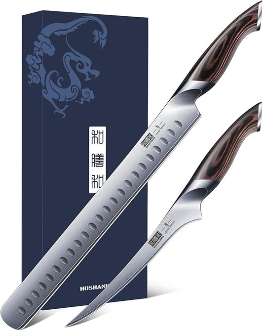 BBQ Carving Knife Set, Brisket Slicing & Boning Knife for Meat Cutting, Professional Ultra Sharp Butcher Carving Knife in Japanese High Carbon Steel