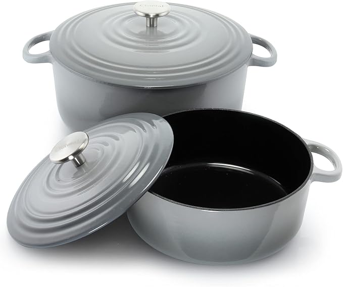 Chantal Enameled Cast Iron Cookware, 4 pc Set, Fade Grey